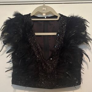 Black Feather Embellished Women's Top